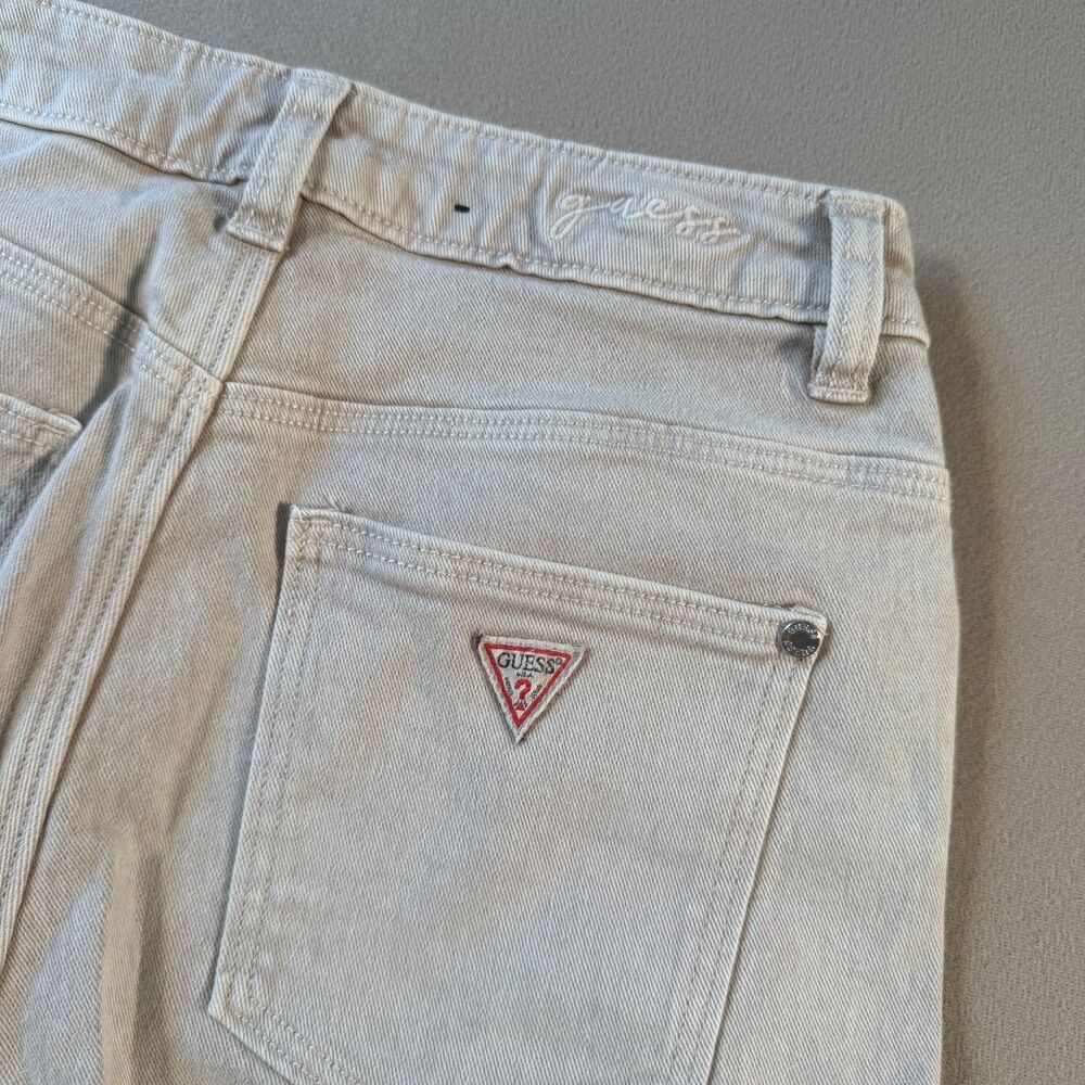 GUESS Women's Tapered High Mom Jeans Stretch Beige Cotton Sz. 25